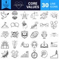 Core values line icons set with editable stroke. essential business concepts. Vector Royalty Free Stock Photo