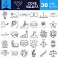Core values line icons set with editable stroke. essential business concepts. Vector Royalty Free Stock Photo