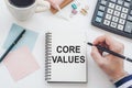 Core Values. Note book, calculator, coffee and office tools. Financial concept Royalty Free Stock Photo