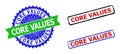CORE VALUES Rosette and Rectangle Bicolor Stamps with Grunged Textures Royalty Free Stock Photo