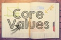Core Values - text inside notebook on table with coffee Royalty Free Stock Photo
