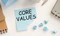 Core Values Text written on paper page