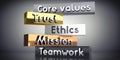 Core values, trust, ethics, mission, teamwork - words on metal blocks Royalty Free Stock Photo