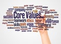Core values word cloud and hand with marker concept Royalty Free Stock Photo