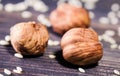 Cores of a huzelnut with seeds of sesame