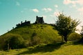 Corfe Ancient Castle Ruins on a hill Royalty Free Stock Photo