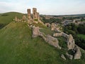 Corfe Castle and Corfe village in Dorset at golden hour Royalty Free Stock Photo