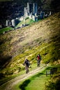 Corfe Castle and cyclists