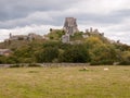 corfe castle daylight clouds sky castle ruins medieval dorset so Royalty Free Stock Photo