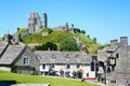 Corfe castle and village centre. Royalty Free Stock Photo