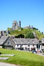 Corfe castle and village centre. Royalty Free Stock Photo