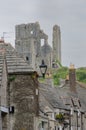 Corfe village with castle in background