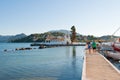 CORFU-AUGUST 22: Chalikiopoulou Lagoon with Vlacheraina monastery on August 22,2014 on the island of Corfu in Greece.