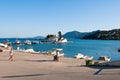 CORFU-AUGUST 22: Vlacheraina monastery and Pontikonisi Island in the distance on August 22, 2014 on the island of Corfu, Greece.