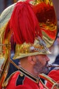 Beautifully decorated parading philharmonic musician in the traditional lament procession on Holy Saturday