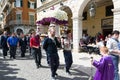 CORFU, GREECE - APRIL 6, 2018: The epitaph processions of Good Friday in Corfu. Every church is organizing a litany