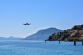 CORFU, GREECE - APRIL 8, 2018: Modern passenger airplane of Ryanair airlines before landing at Corfu island airport, Greece