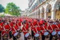 Philharmonic musicians playing in Corfu Easter holiday celebrations among crowd, Ionian, Greece