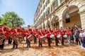 Philharmonic musicians playing in Corfu Easter holiday celebrations among crowd, Ionian, Greece