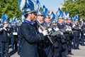 CORFU, GREECE - APRIL 30, 2016: Philharmonic musicians playing in Corfu Easter holiday celebrations.