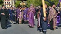 CORFU, GREECE - APRIL 7, 2018: Procession with the relics of the patron saint of Corfu, Saint Spyridon. Litany of St. Spyridon.