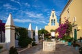 Corfu, Greece. Courtyard of the Theotokos Monastery also known as Paleokastritsa Monastery