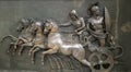 CORFU, GREECE- January 21, 2018: Metallic Panel depicting Achilles in his chariot during the Trojan War in the Achilleion palace,