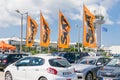 Corfu, Greece - July, 2018: Sixt rent a car parking at airport. Royalty Free Stock Photo