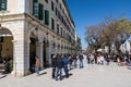 CORFU, GREECE - MARCH 4, 2017: The Spianada square of Corfu town, Greece. Main pedestrian street Liston.