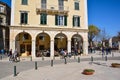 CORFU, GREECE - MARCH 4, 2017: The Spianada square of Corfu town, Greece. Main pedestrian street Liston