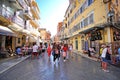 Corfu, Greece, October 18, 2018, Tourists of various nationalities are walking and shopping in the city center Royalty Free Stock Photo