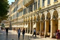 Corfu, Greece, October 18, 2018, View of the Liston building in the historic city center adjacent to Spianada Square