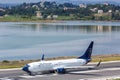 Blue Panorama Airlines Boeing 737-800 airplane Corfu Airport in Greece