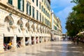 Corfu, Greece - September, 2021: The historic center with Liston Square of Corfu or Kerkyra town, Greece