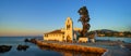 Vlacherna Monastery on the Kanoni peninsula in Corfu at sunrise Royalty Free Stock Photo