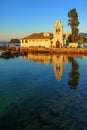 Vlacherna Monastery on the Kanoni peninsula in Corfu at sunrise Royalty Free Stock Photo