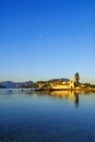 Vlacherna Monastery on the Kanoni peninsula in Corfu at sunrise Royalty Free Stock Photo