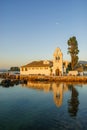 Vlacherna Monastery on the Kanoni peninsula in Corfu at sunrise Royalty Free Stock Photo