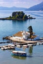 Corfu Greece Vlachernon Vlacherna church chapel portrait format Kanoni island traveling sea boats
