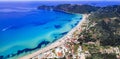 Corfu island - scenic beach Agios Georgios Pagon Aerial drone view.