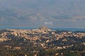 Corfu island view from Kaiser's Throne observation deck lookout, Pelekas village, Greece, Kaiser William II summit