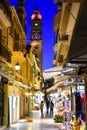 Corfu old town city streets by night. Royalty Free Stock Photo