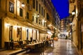 Corfu old town city streets at night with restaurants