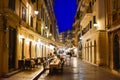 Corfu old town city streets at night with restaurants Royalty Free Stock Photo