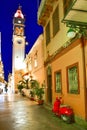 Corfu old town city streets at night with restaurants Royalty Free Stock Photo