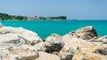 Corfu, panorama of the coast in the town of Acharavi Royalty Free Stock Photo