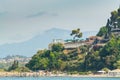 Corfu, Panorama on the Kanoni peninsula with buildings on the hill