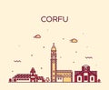 Corfu skyline Greece vector big city linear style