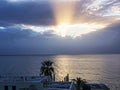 Sunrise over the Bay of Corfu Town on the Greek Island of Corfu Royalty Free Stock Photo