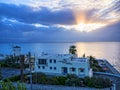 Sunrise over the Bay of Corfu Town on the Greek Island of Corfu Royalty Free Stock Photo